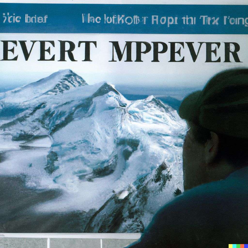 someone gazing at Mount Everest, front page of The New York Times, 2000